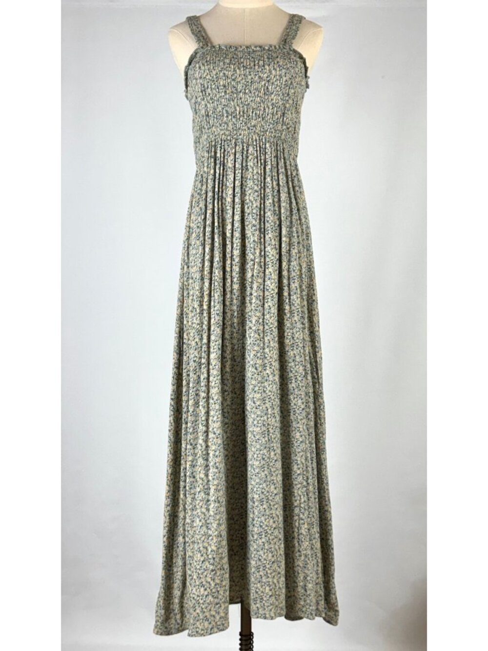 Sim & Sam Ditsy Floral Smocked Maxi Dress Sleeveless Ruffle Cottagecore Beachy